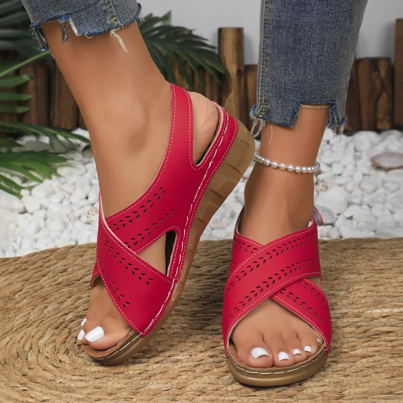 Women's Slope Heel Leather Orthopaedic Sandals