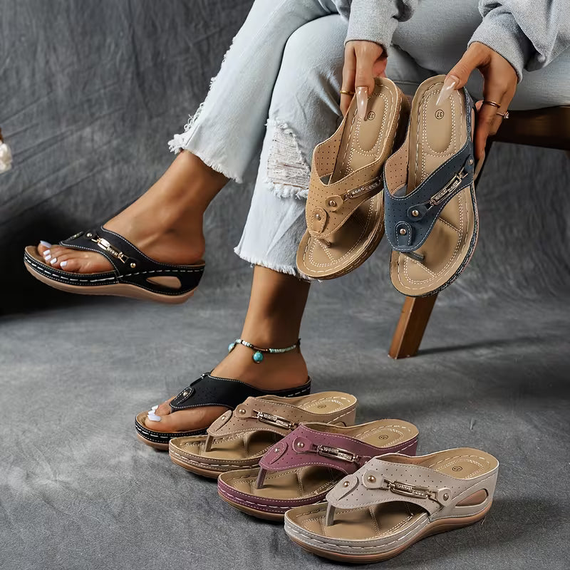 Big Summer Sale -  Comfortable Hollow Arch Support Women's Wedge Heel Flip Flops