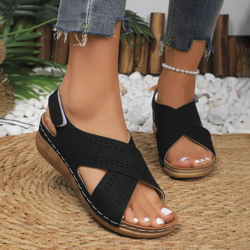 Women's Slope Heel Leather Orthopaedic Sandals