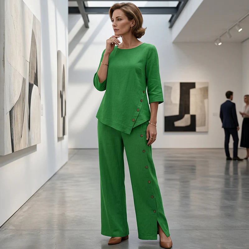 Women's Irregular Hem Top & Wide Leg Pants Two-Piece Set