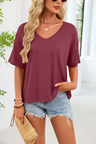 Women's V-neck Mid-length Sleeve Spliced Hem Basic