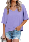 Women's V-neck Mid-length Sleeve Spliced Hem Basic