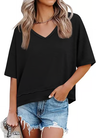 Women's V-neck Mid-length Sleeve Spliced Hem Basic