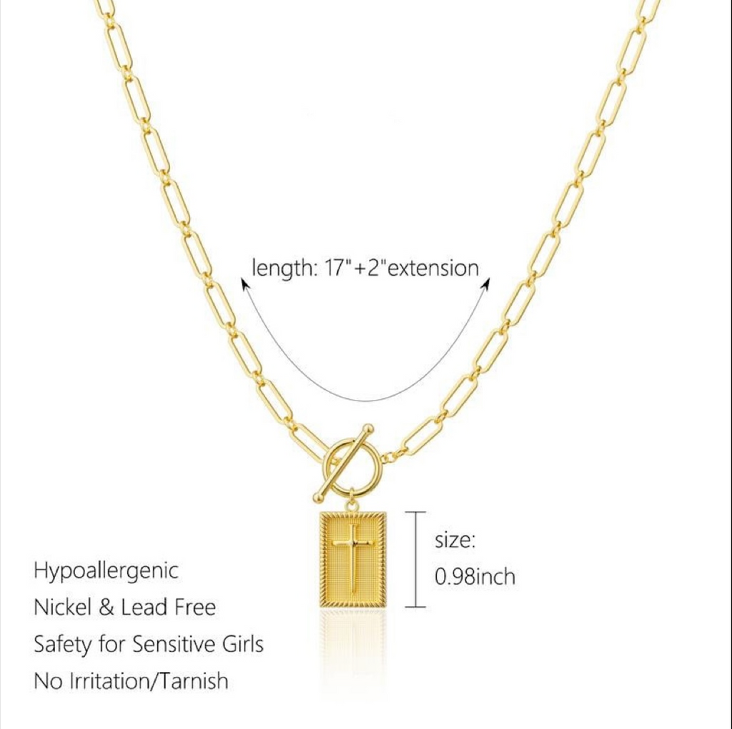 ✝️ Cross Pendant Paperclip Chain Necklace, Unisex, Waterproof and Sweat-Resistant, Fade-Proof
