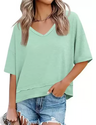 Women's V-neck Mid-length Sleeve Spliced Hem Basic