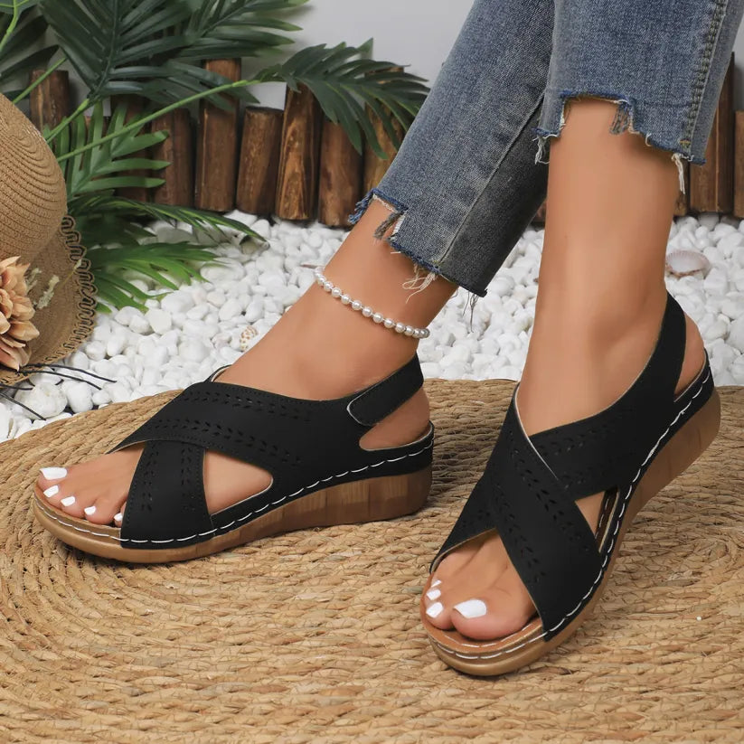 Women's Slope Heel Leather Orthopaedic Sandals