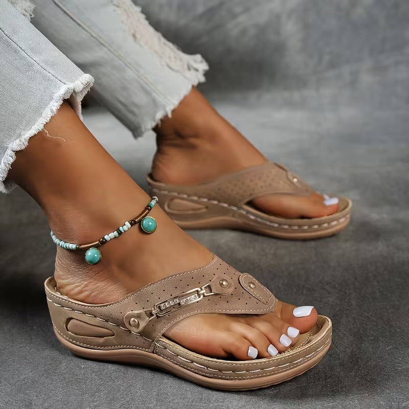 Big Summer Sale -  Comfortable Hollow Arch Support Women's Wedge Heel Flip Flops